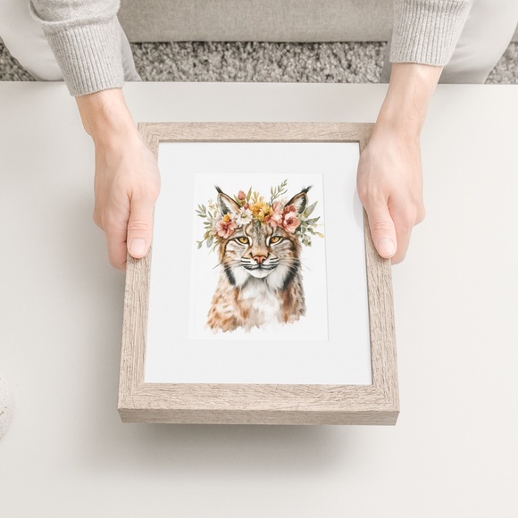 Watercolor Floral Lynx Portrait Wall Art Illustration Print Poster Unframed - Picture 7 of 9